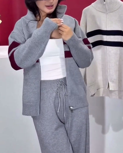 Sporty Striped Polo Cardigan