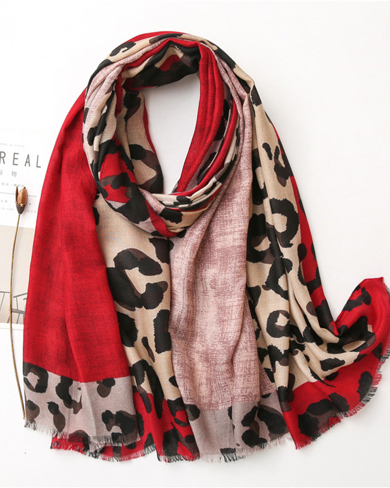 Women's Leopard Patchwork Print Fringe Shawl Scarf 2024 f/w accesories spring summer