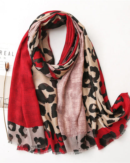 Women's Leopard Patchwork Print Fringe Shawl Scarf 2024 f/w accesories spring summer