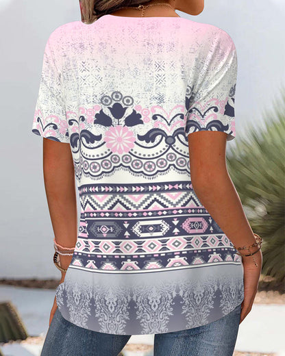 Casual Short-Sleeved Printed Blouse