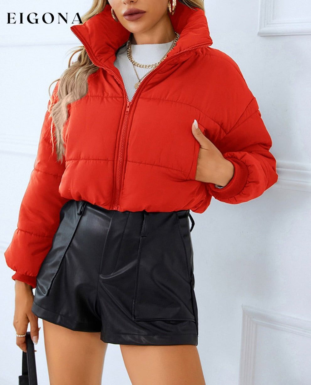 Zip-Up Winter Coat with Pockets Red clothes jacket puffy jacket R.T.S.C Ship From Overseas Shipping Delay 09/29/2023 - 10/03/2023