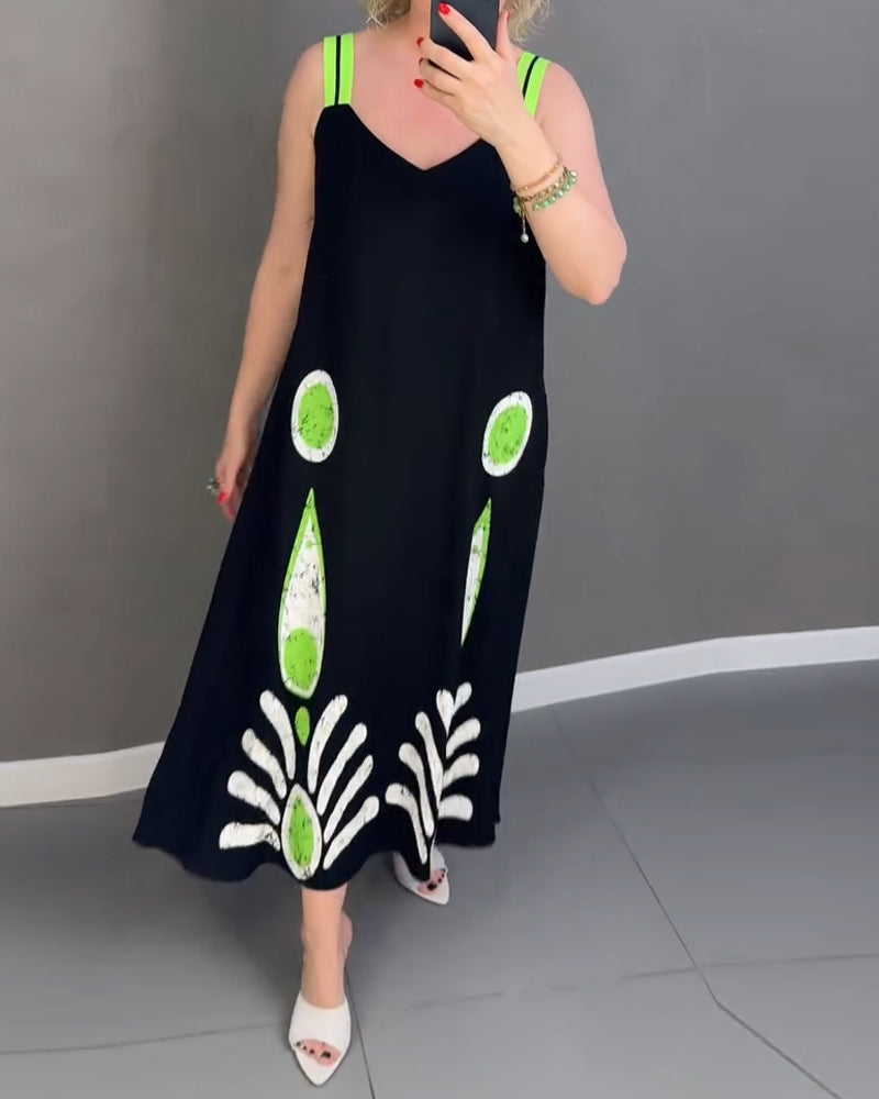 Abito stampato con spalline larghe