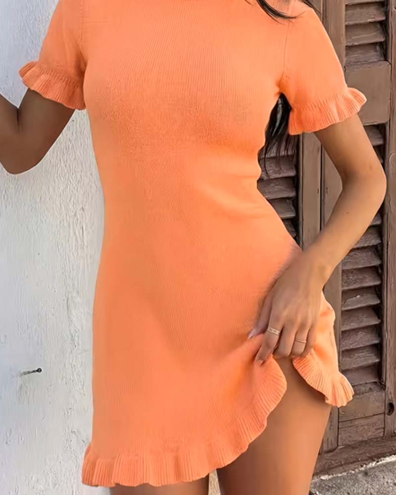 Round Neck Short Sleeve Ruffle A Hem Dress
