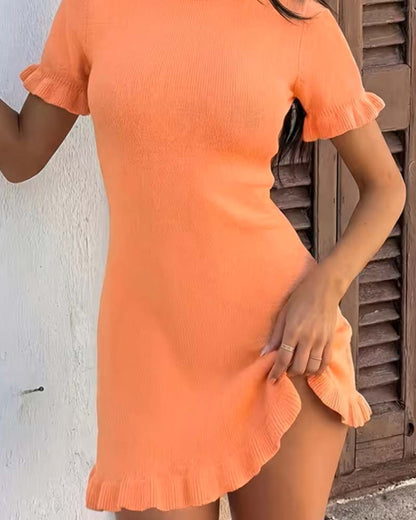 Round Neck Short Sleeve Ruffle A Hem Dress