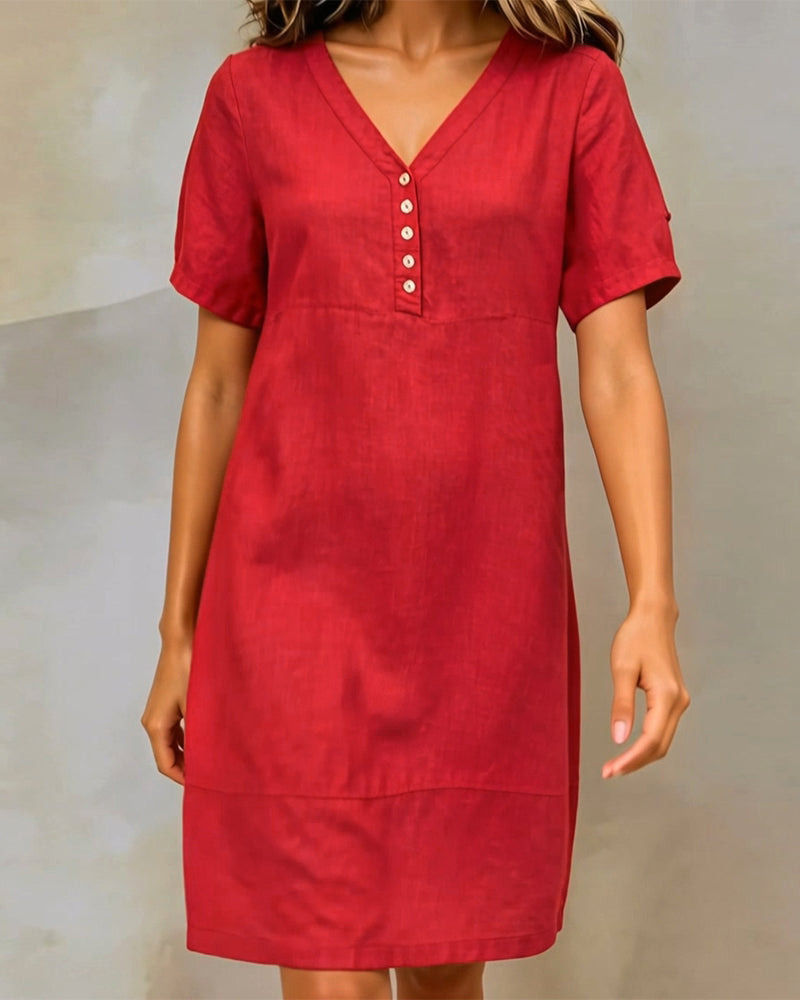 V-Neck Button Down Short Dress