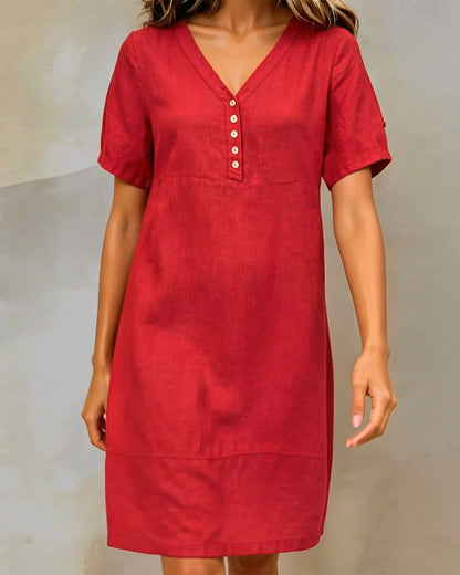 V-Neck Button Down Short Dress