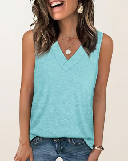 Women's Sleeveless V-Neck Slimming Loose Fit Casual Tank Top T-Shirt