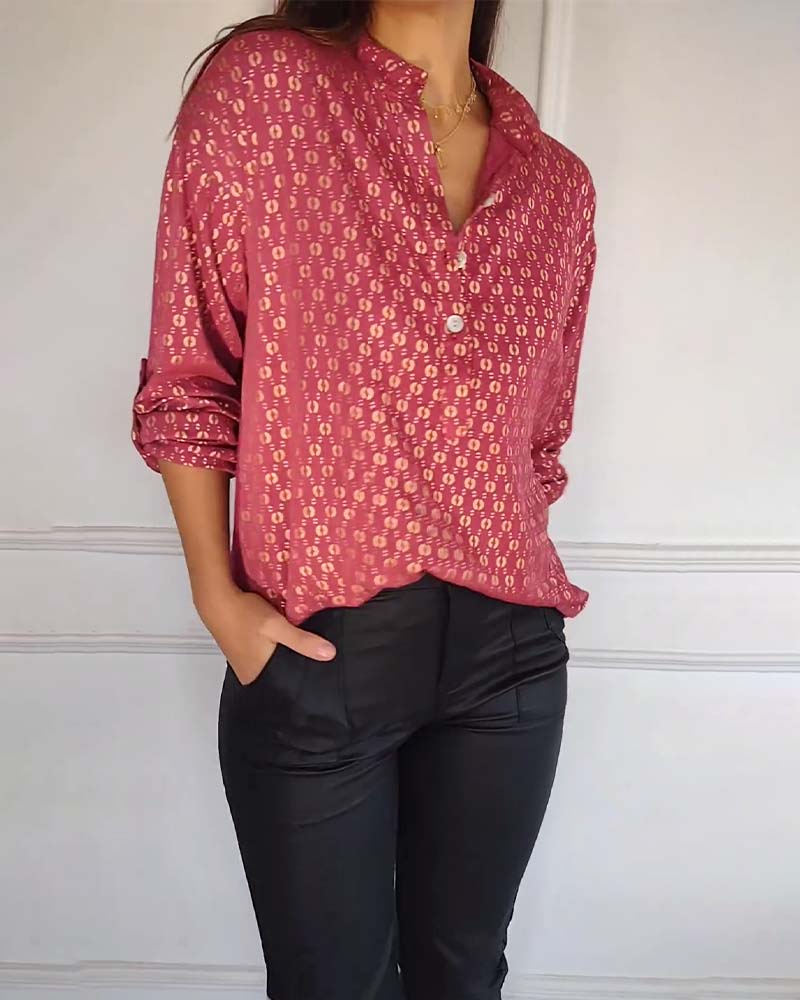 Long sleeve printed button blouse blouses & shirts spring summer