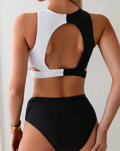 Sporty Contrast Two-Piece Bra Swimsuit
