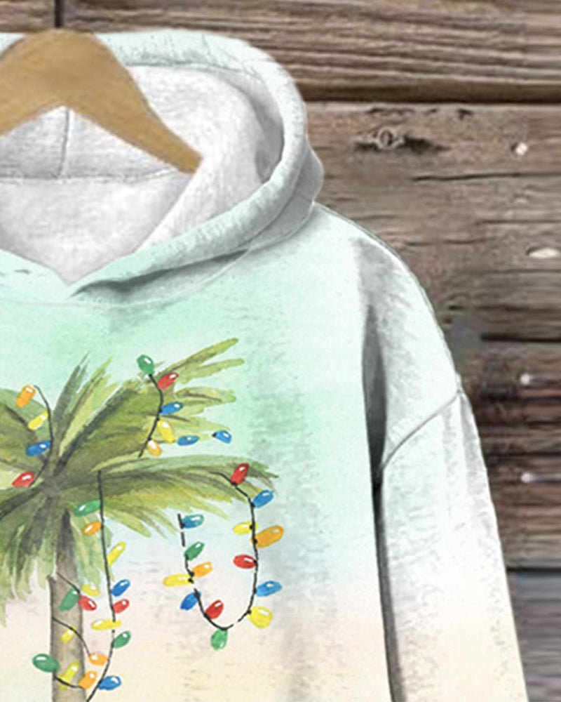 Women's Retro Florida Christmas Watercolor Palm Tree Print Hoodie 2024 f/w christmas hoodies