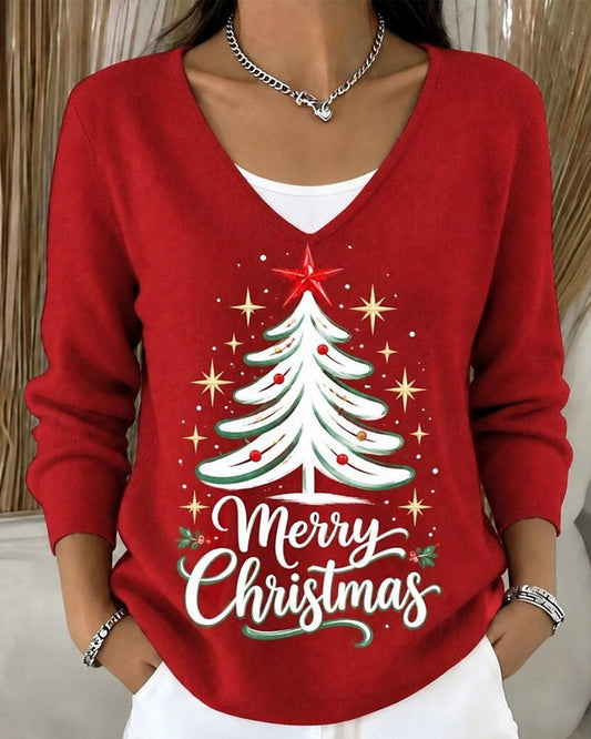Christmas Tree Print Long Sleeve Top 2024 f/w blouses & shirts christmas