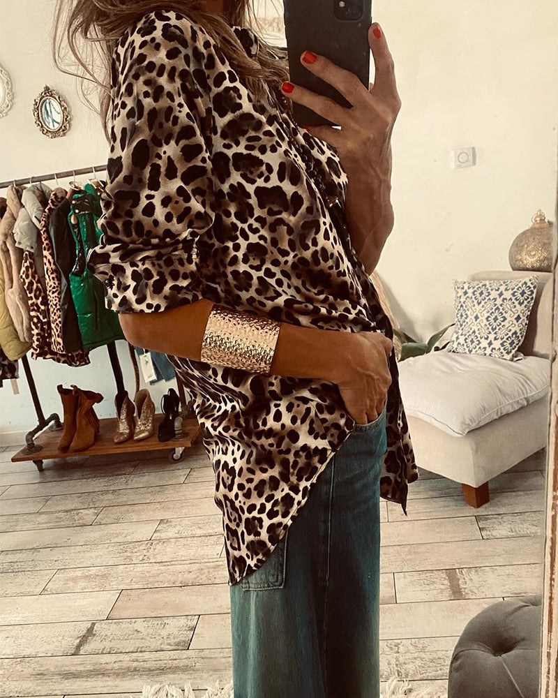 Long sleeve leopard print shirt blouses & shirts Spring summer