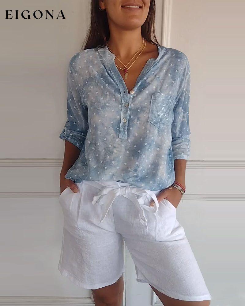 Star print button v-neck blouse blouses & shirts spring summer