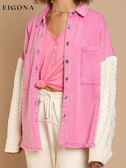 Cable-Knit Raw Hem Denim Jacket Carnation Pink clothes Denim Jacket jacket Jackets & Coats Ship From Overseas T.F@Denim