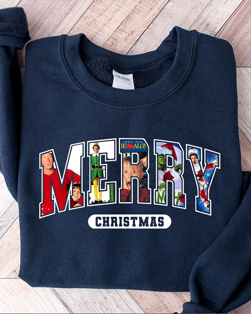 Women's Merry Christmas 90s Movies Crewneck Sweatshirt 2024 f/w christmas hoodies & sweatshirts women's christmas