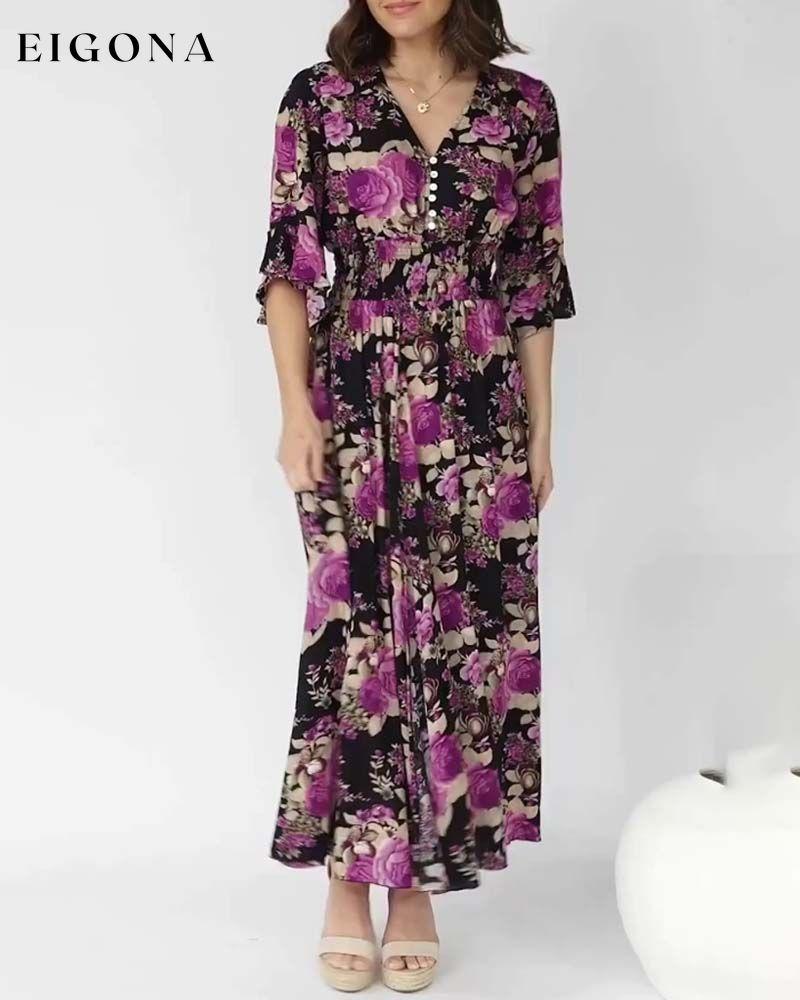 Floral Print V Neck Maxi Dress casual dresses spring summer vacation dresses