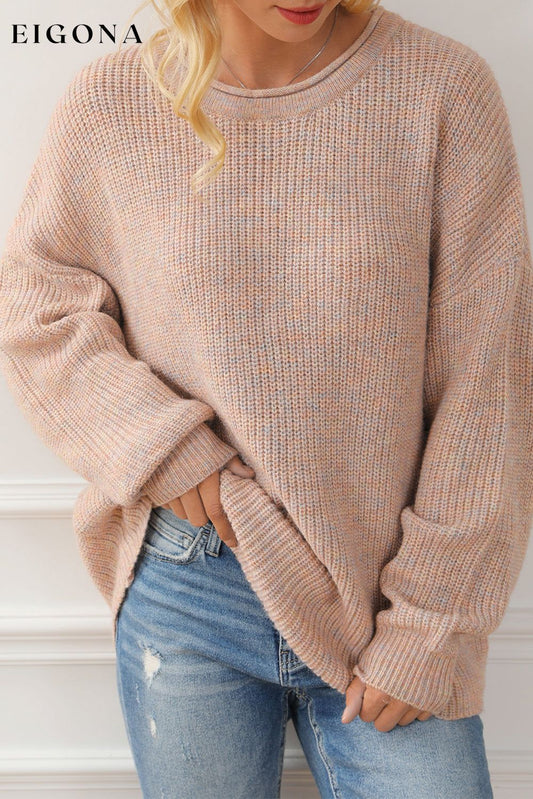 Multicolor Rolled Round Neck Drop Shoulder Sweater Multicolor 48%Acrylic+32%Polyamide+20%Polyester All In Stock clothes Color Pink Occasion Daily Print Solid Color Season Fall & Autumn Style Casual Sweater sweaters Sweatshirt