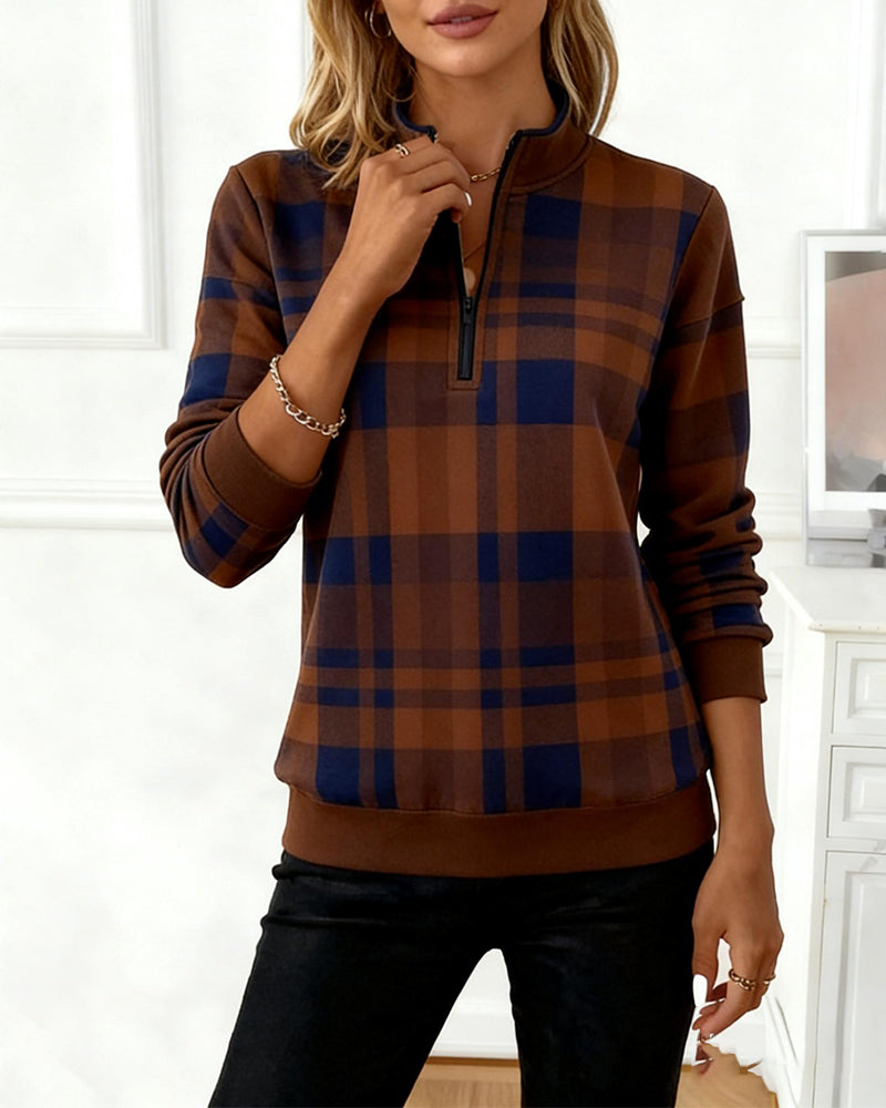 Half Zip Plaid Sweatshirt