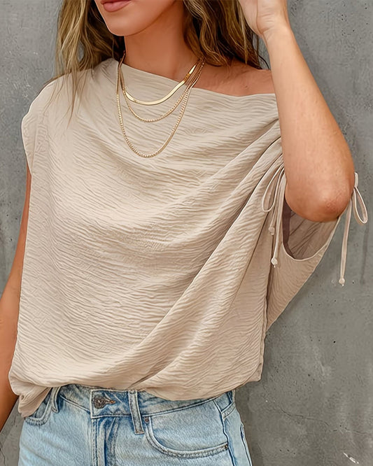 Solid Color Drawstring One Shoulder Blouse blouses & shirts spring summer