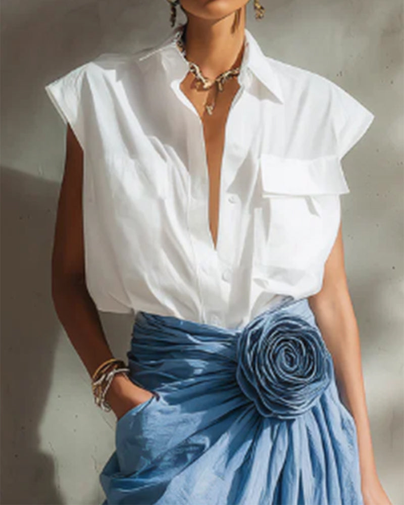 Sleeveless Solid-Color Fashion Blouse
