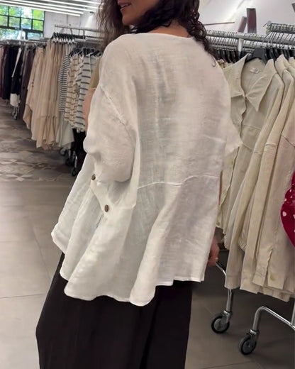 Crewneck Side Button Loose Fit Blouse