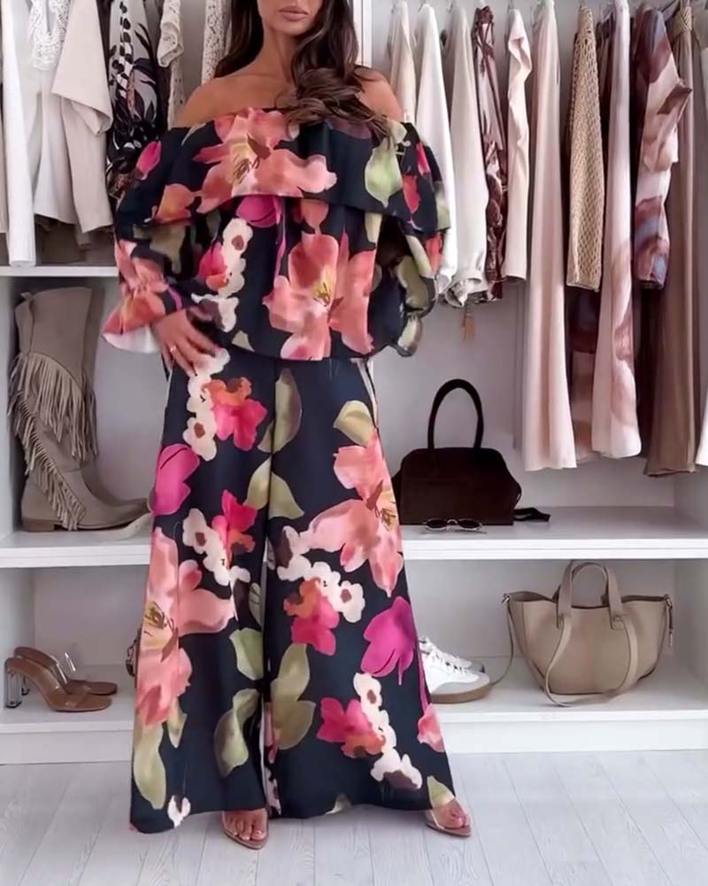 Off-Shoulder Printed Casual Suit