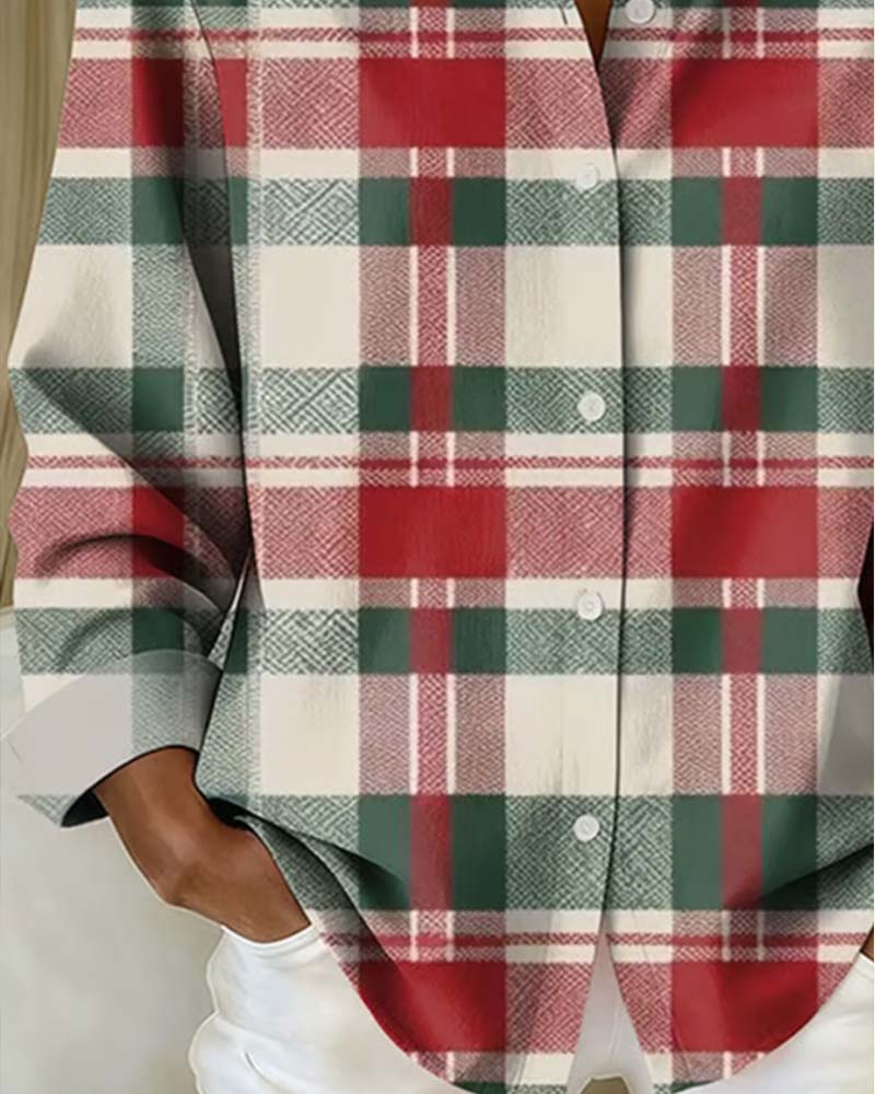 Plaid Print Lapel Shirt
