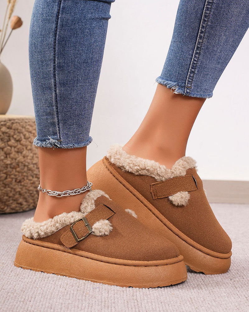 Thick-soled plush buckle warm slippers slippers