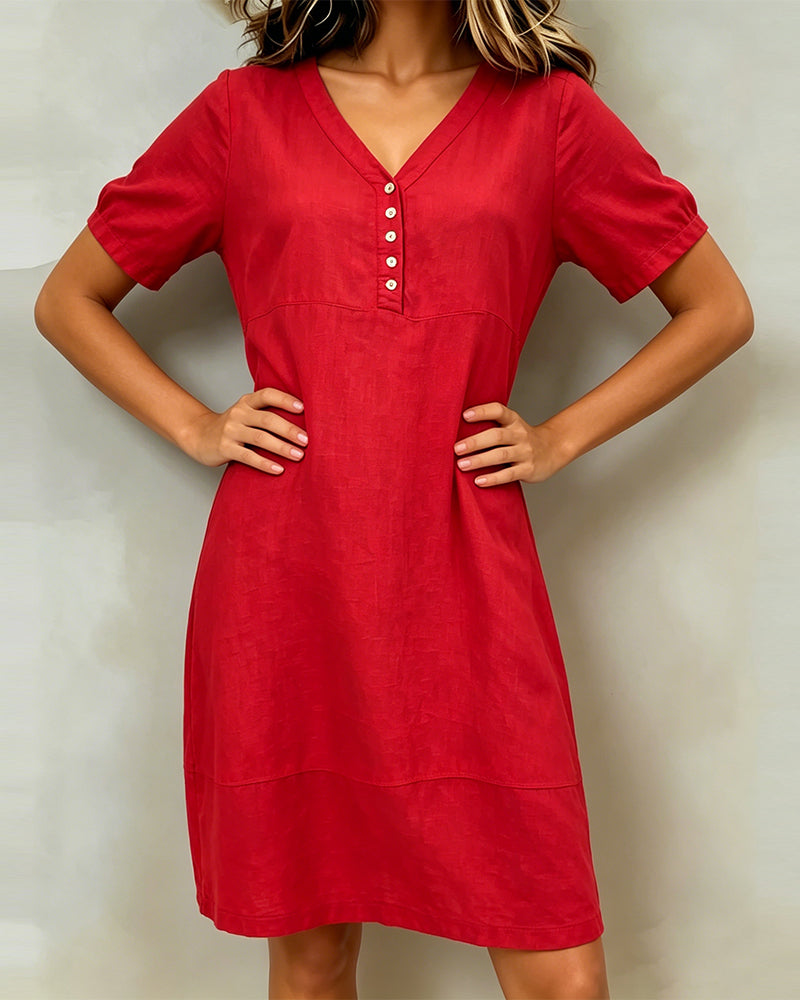 V-Neck Button Down Short Dress