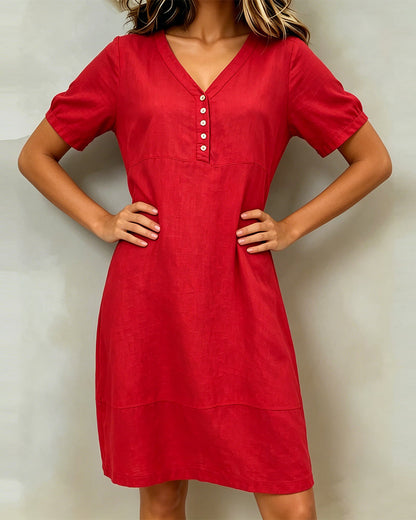 V-Neck Button Down Short Dress