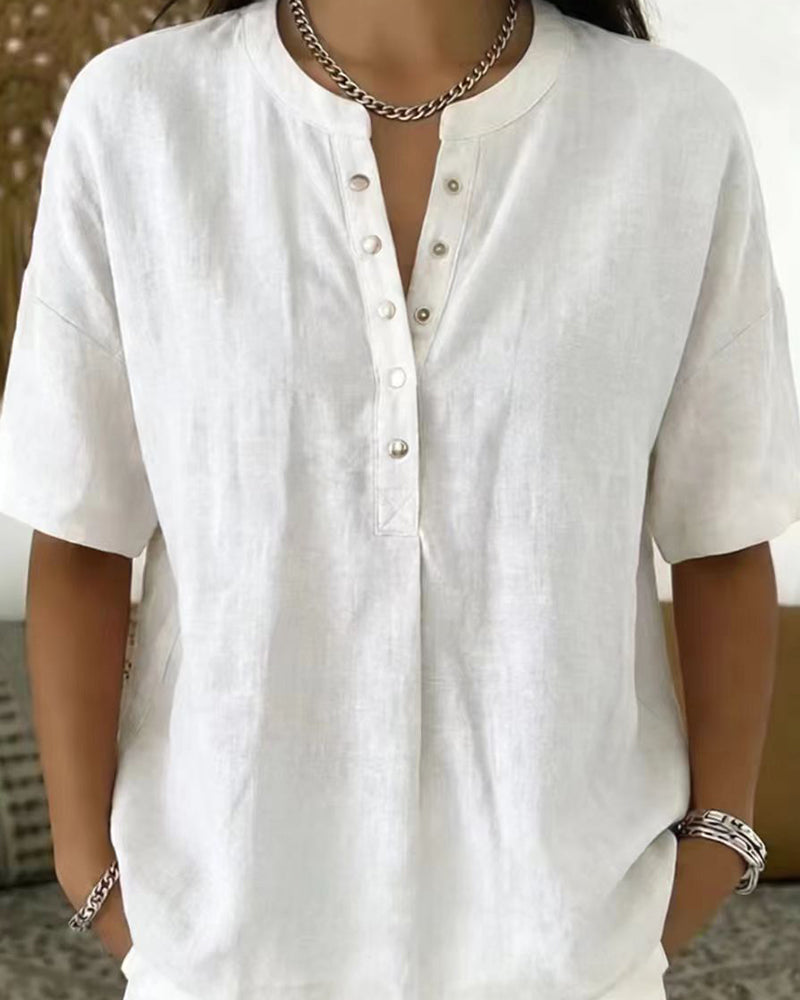 Solid Color Casual Short Sleeve Blouse