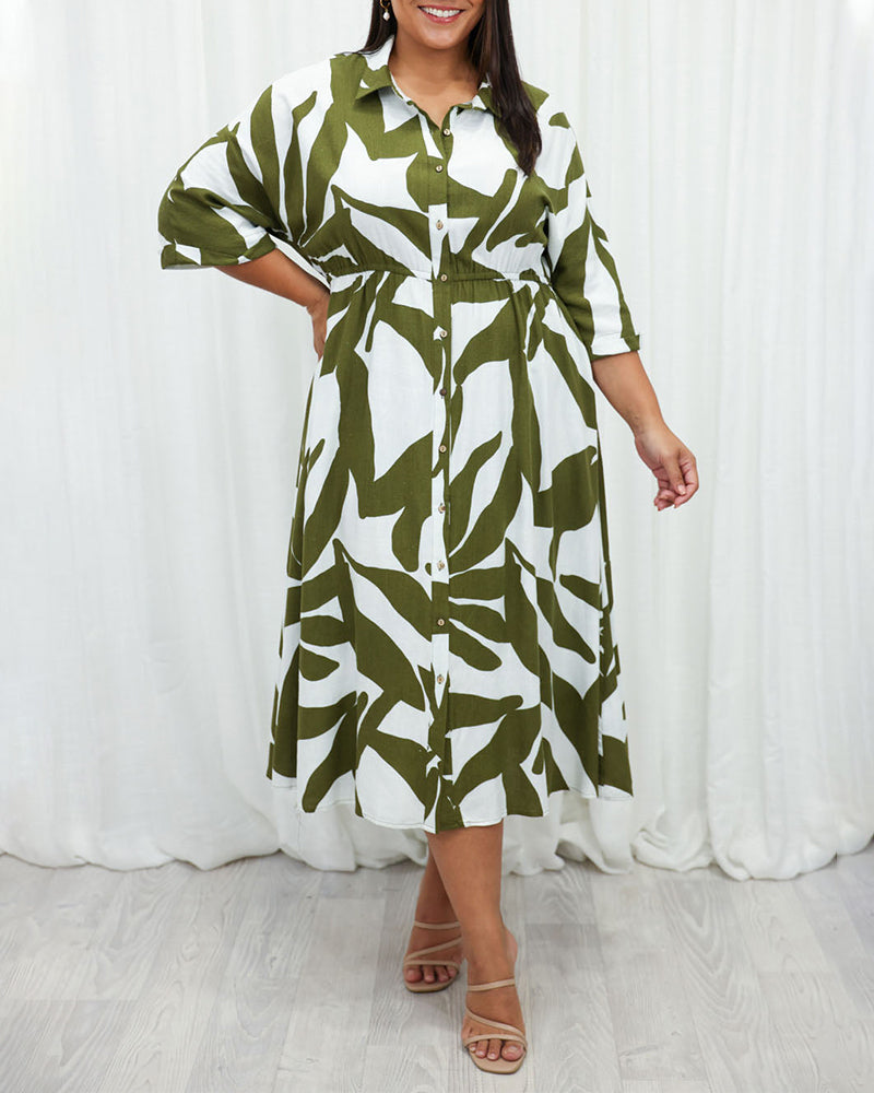 Lapel leaf print casual dress casual dresses summer