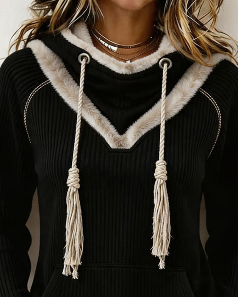 Fuzzy Patchwork Casual Hoodie 2024 f/w hoodies