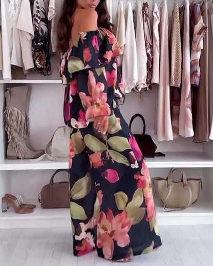 Off-Shoulder Printed Casual Suit