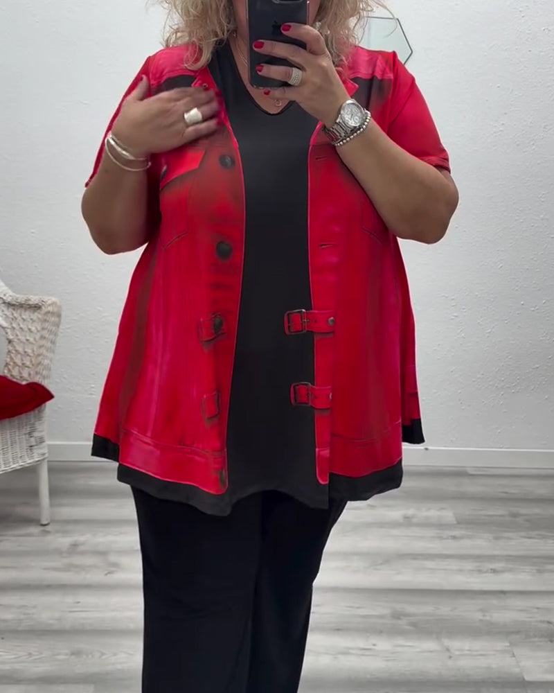 Faux Two-Piece Cargo-Style Spliced Tops