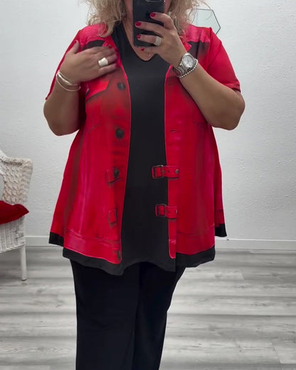 Faux Two-Piece Cargo-Style Spliced Tops