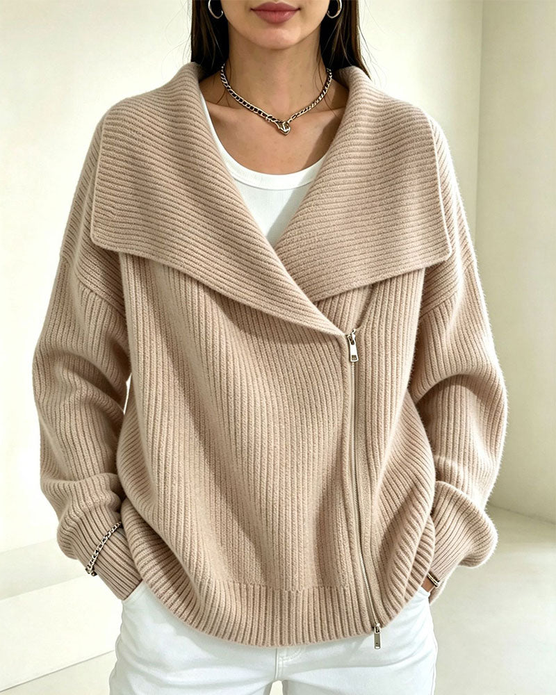 Large Lapel Diagonal Zipper Cardigan 2024 f/w cardigans