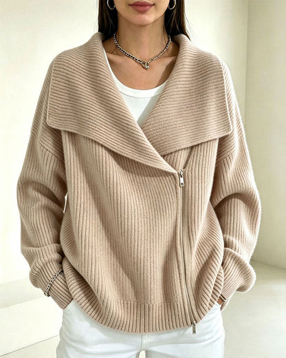 Large Lapel Diagonal Zipper Cardigan 2024 f/w cardigans