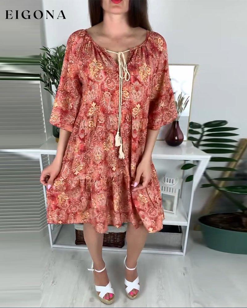 Floral Print Dress with Drawstring casual dresses spring summer