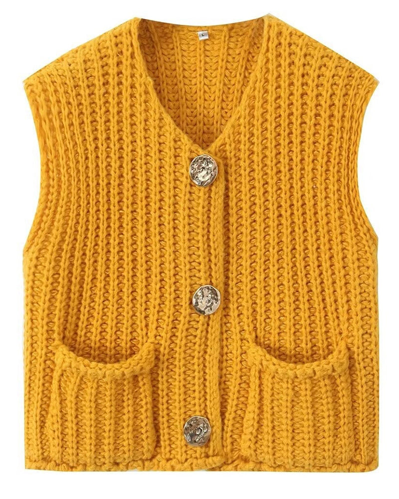 Sleeveless solid three-button cardigan 2024 f/w cardigans spring