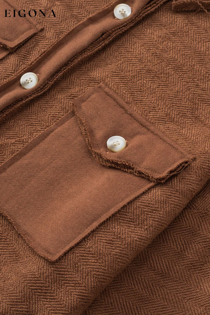 Brown Contrast Flap Pockets Relaxed Shacket All In Stock Best Sellers Category Shacket clothes DL Chic DL Exclusive Hot picks jacket long sleeve shirts Occasion Daily Print Solid Color Season Winter shirt shirts Style Casual