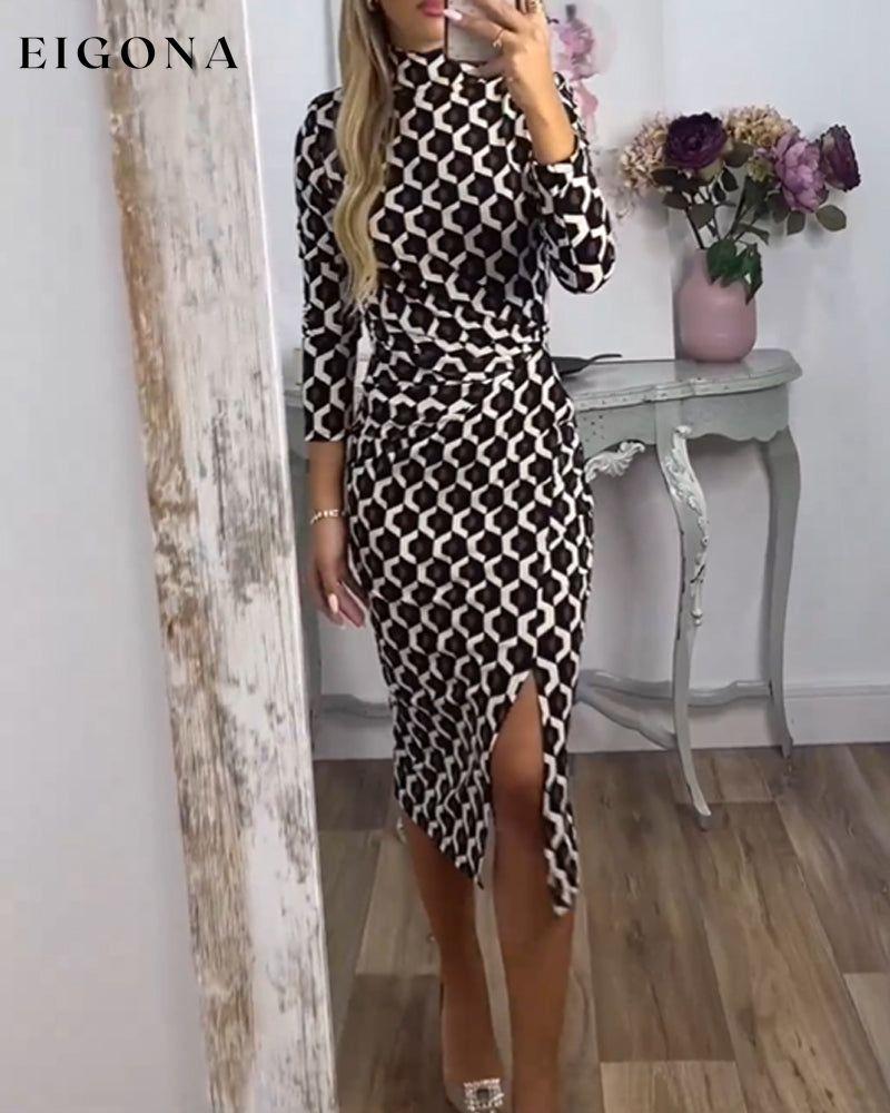 Fish scale print slit dress 2023 f/w casual dresses Clothes discount Dresses spring