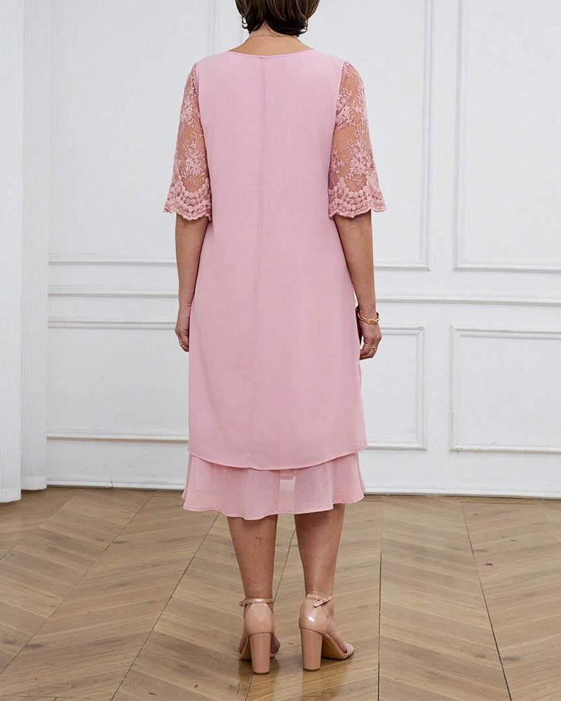 Modisches und elegantes Spitzenkleid mit mittellangen Ärmeln