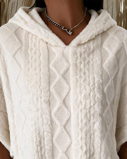 Hooded Elbow-Length Sleeve Loose Argyle Hoodie