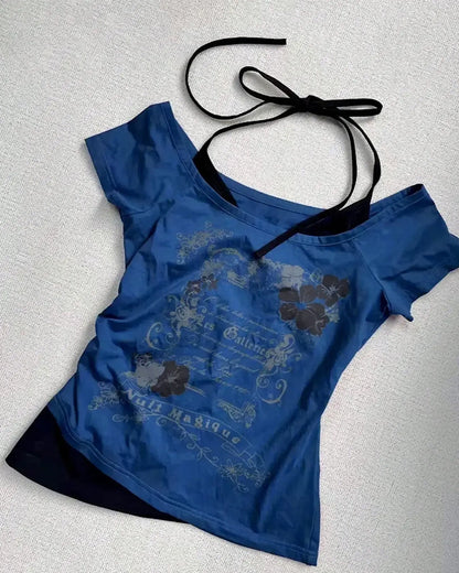 Print Halter Short-Sleeve T-Shirt
