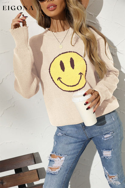 Round Neck Long Sleeve Smily Face Graphic Sweater clothes Ship From Overseas sweater top trend Y.S.J.Y