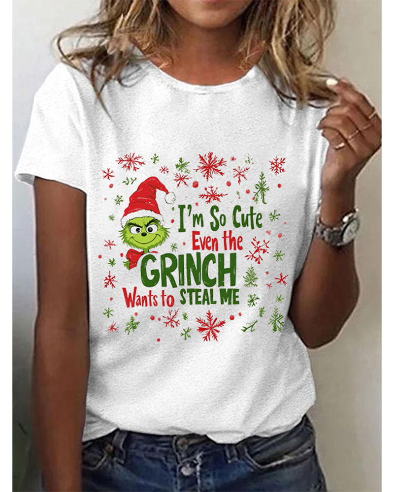 Casual snowflake grinch print short-sleeve T-shirt 2024 f/w christmas Grinch spring summer t-shirts