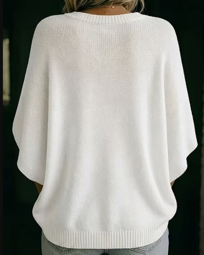Crew Neck Elbow-Length Sleeve Loose Solid Pullover