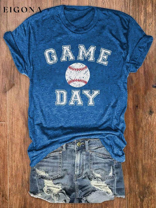 Women's Game Day Baseball Print Crew Neck T-Shirt ball print