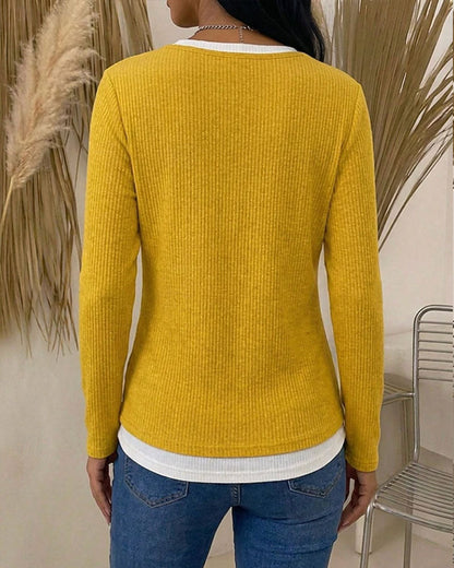 Fake Two-Piece Long Sleeve Fashion Top 2024 f/w tops